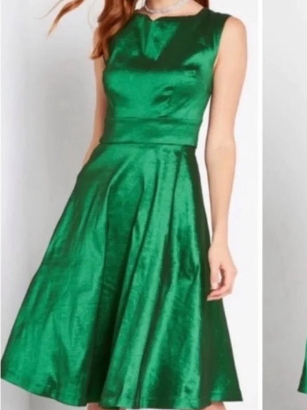 ModCloth Sz 12 Sleeveless Emerald Green Fit-and-Flare Dress